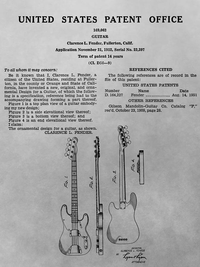 Fender Guitar Patent Charcoal Drawing by Dan Sproul