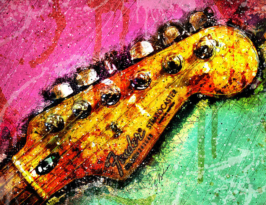 Fender Headstock 1 Digital Art by Gary Bodnar
