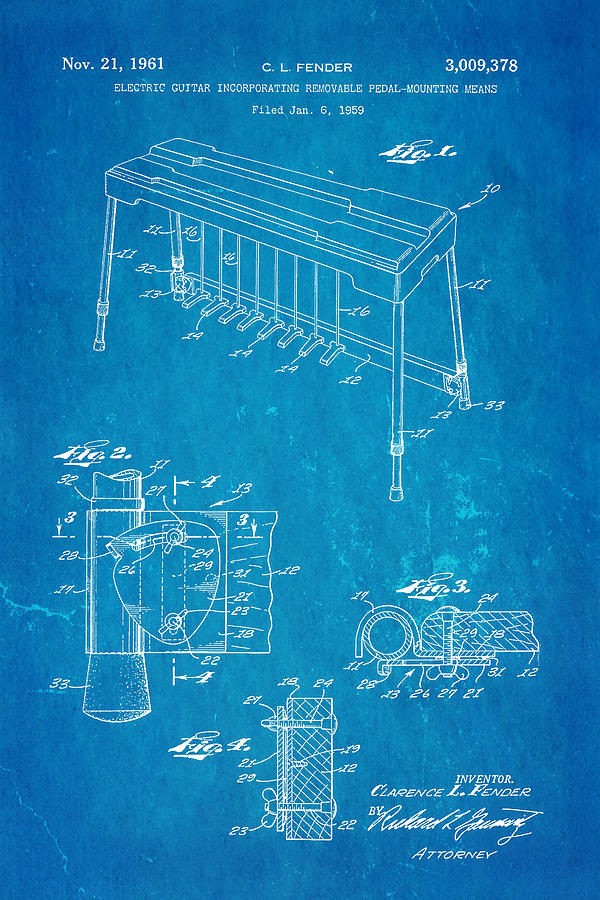 Music Photograph - Fender Pedal Steel Patent Art 1958 Blueprint by Ian Monk