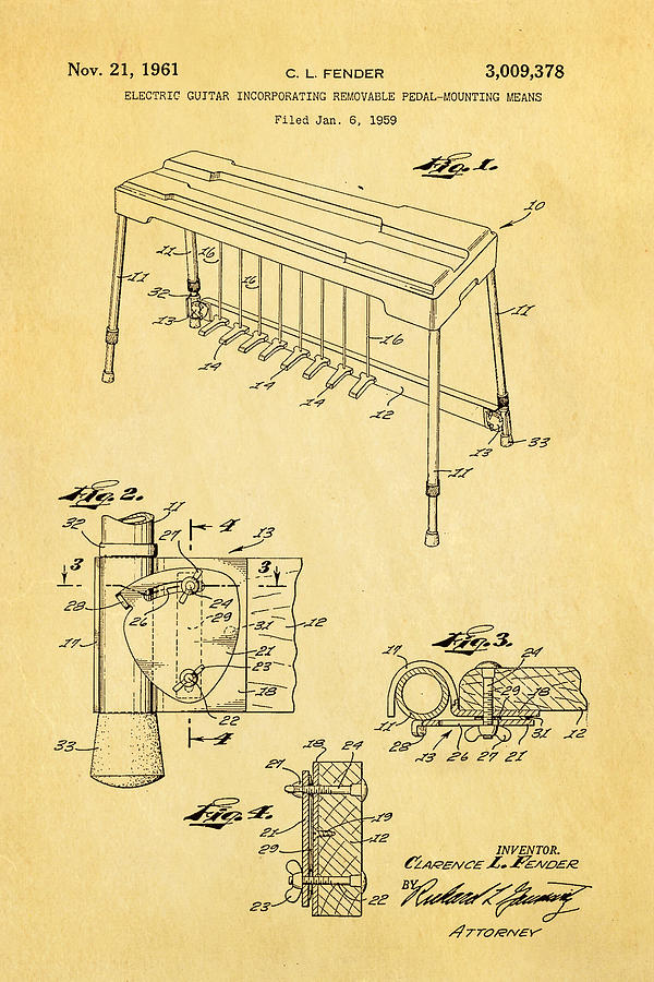 Music Photograph - Fender Pedal Steel Patent Art 1958  by Ian Monk