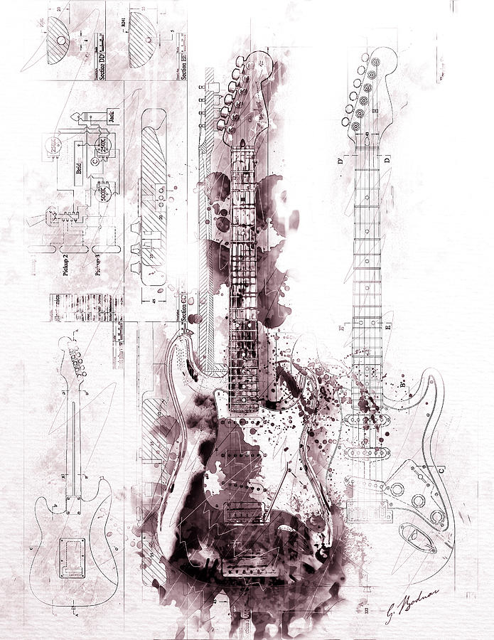Fender Strat Scarlet Drip Digital Art by Gary Bodnar