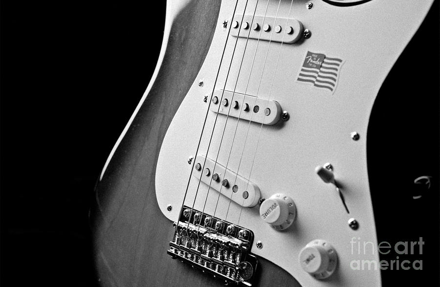 Fender Stratocaster Electric Guitar Black and White Photograph by Jani Bryson