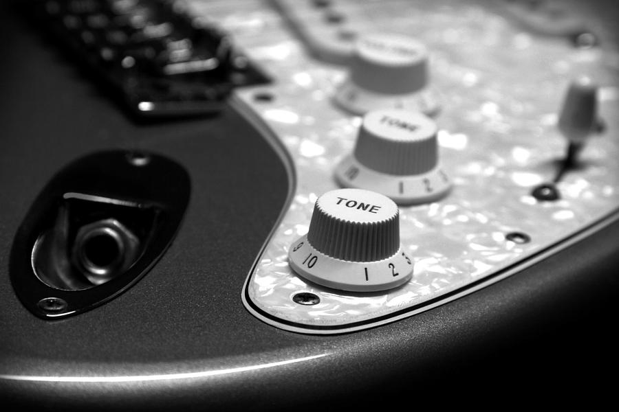 Fender Stratocaster Electronics Detail Black And White Photograph