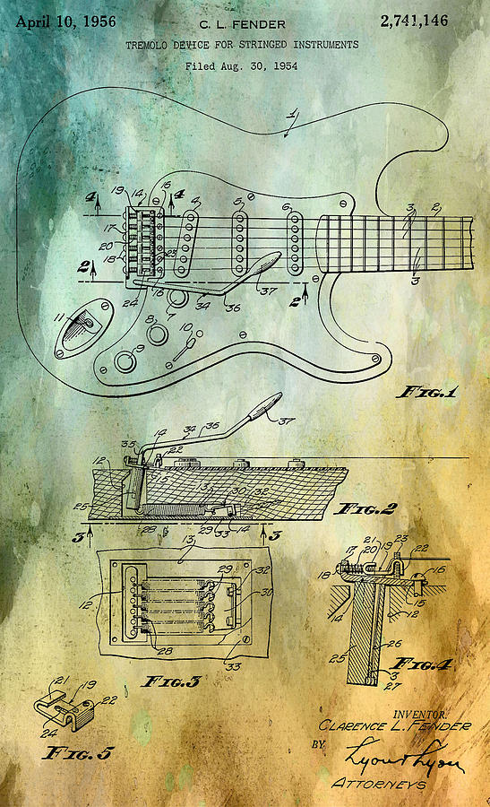 Fender Tremolo Patent Digital Art by Georgia Clare