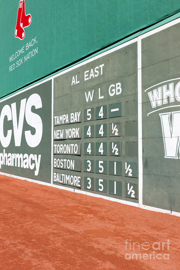 Boston Red Sox Photograph - Fenway Park Green Monster Scoreboard I by Clarence Holmes