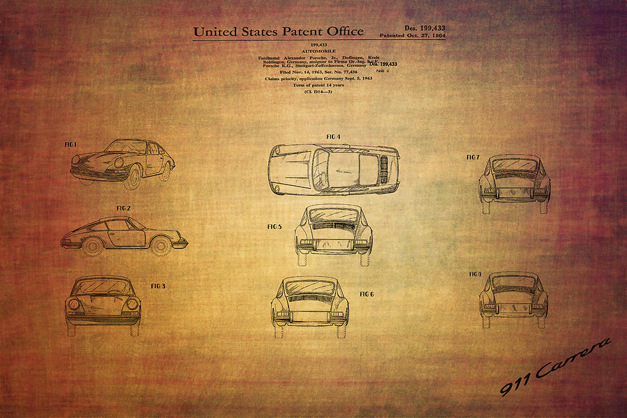 Ferdinand Porshe patent for Carrera 911 from 1964 Digital Art by Eti Reid