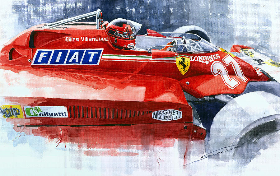Sports Painting - Ferrari 126C Silverstone 1981 British GP Gilles Villeneuve by Yuriy Shevchuk