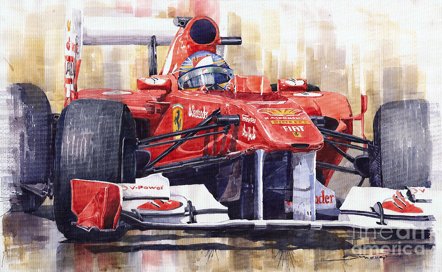 Watercolour Painting - 2011 Ferrari 150 Italia Fernando Alonso F1   by Yuriy Shevchuk
