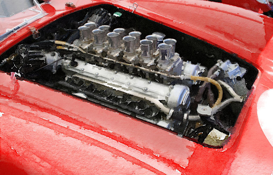 Car Painting - Ferrari 250 GTO Engine Watercolor by Naxart Studio