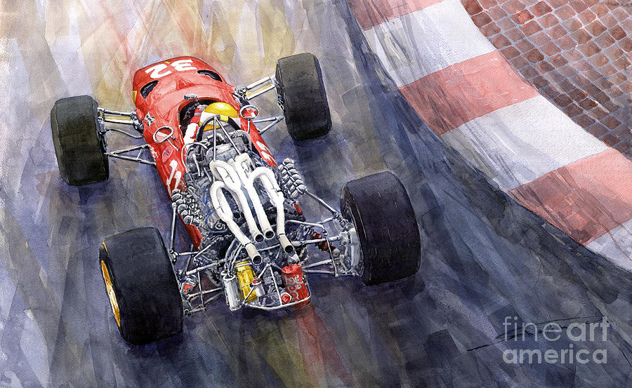 Watercolor Painting - Ferrari 312 F1 1967 by Yuriy Shevchuk