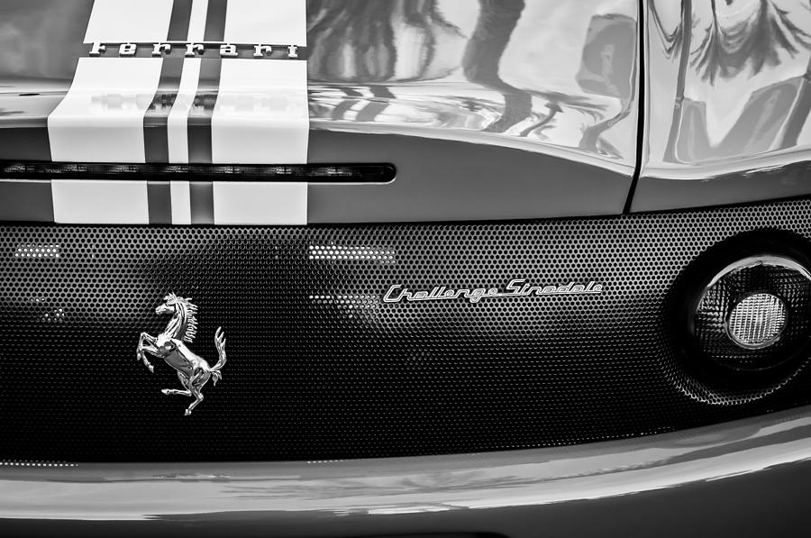 Ferrari Challenge Stradale Emblem -0125bw Photograph by Jill Reger