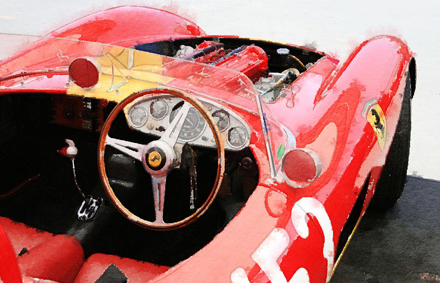 Car Painting - Ferrari Cockpit Monterey Watercolor by Naxart Studio