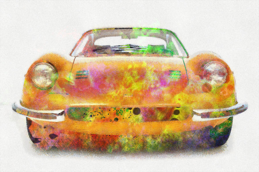Ferrari dino 246 colorful abstract on white Painting by Eti Reid