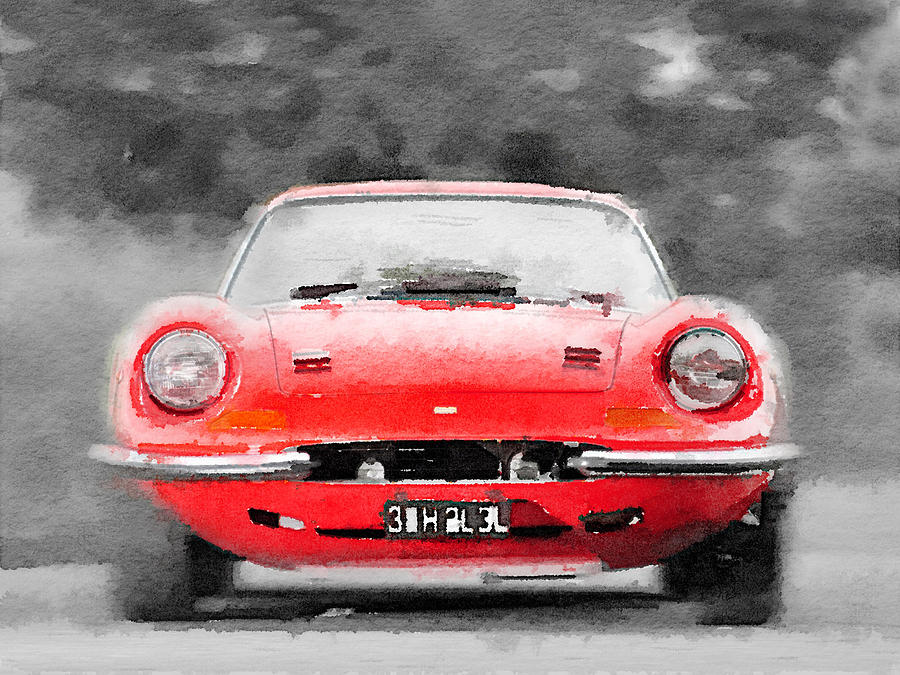 Car Painting - Ferrari Dino 246 GT Front Watercolor by Naxart Studio