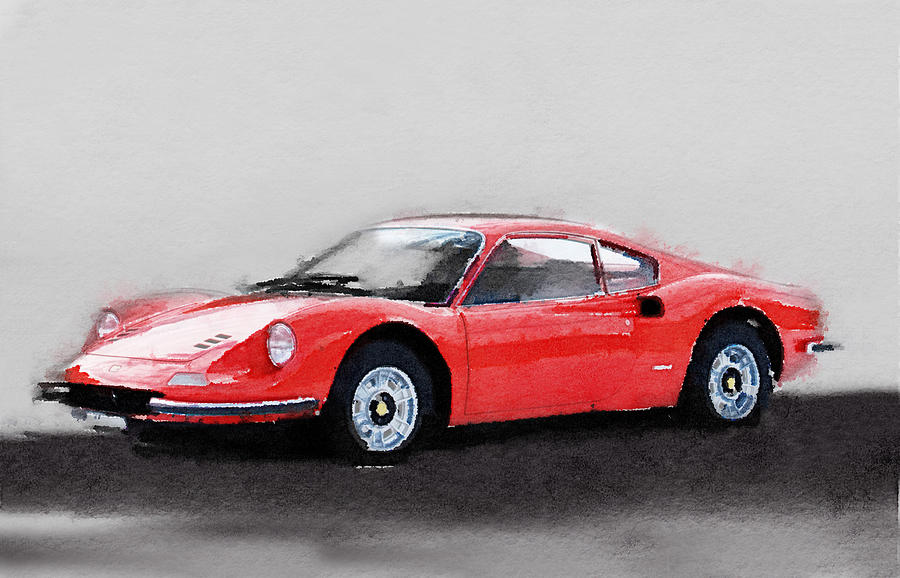 Car Painting - Ferrari Dino 246 GT Watercolor by Naxart Studio