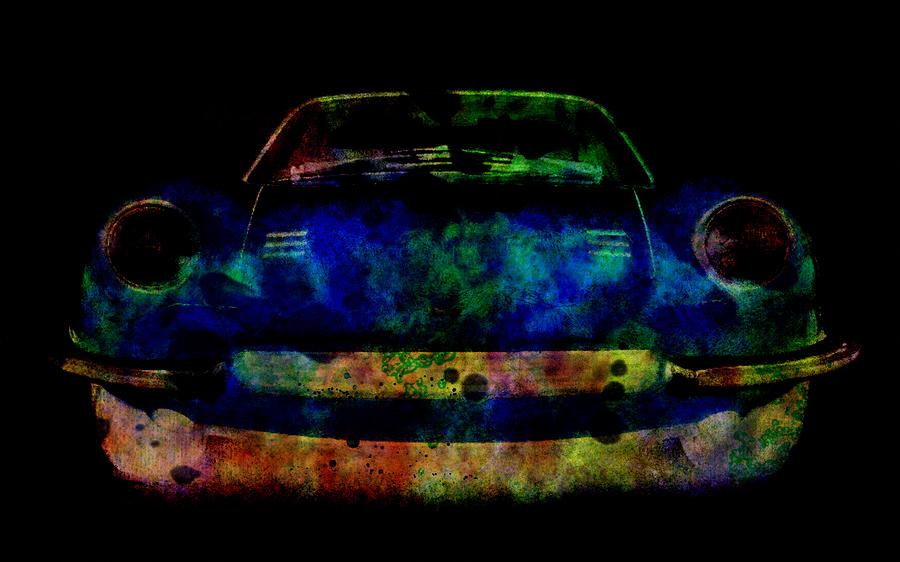 Abstract Painting - Ferrari Dino colorful abstract painting on black by Eti Reid