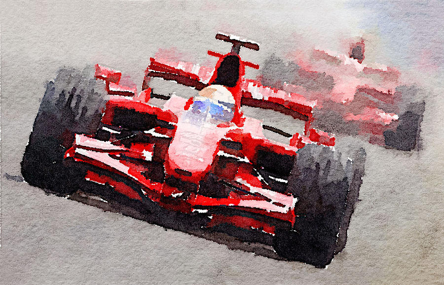Car Painting - Ferrari F1 Race Watercolor by Naxart Studio