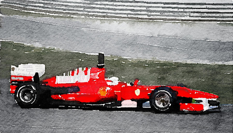 Car Painting - Ferrari F1 Racing Watercolor by Naxart Studio