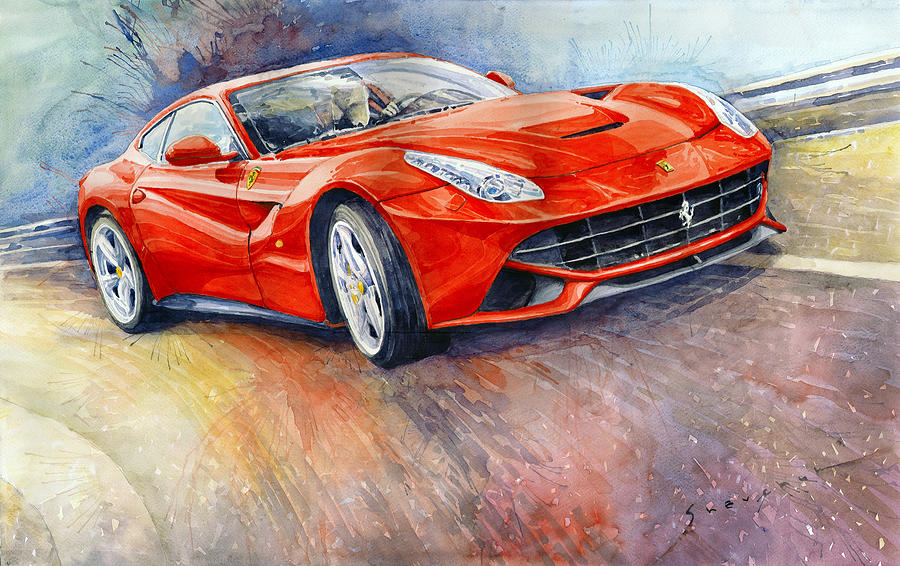 Watercolor Painting - 2014 Ferrari F12 Berlinetta  by Yuriy Shevchuk