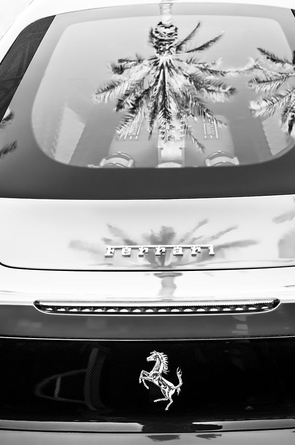 Ferrari Rear Emblem -0062bw Photograph by Jill Reger