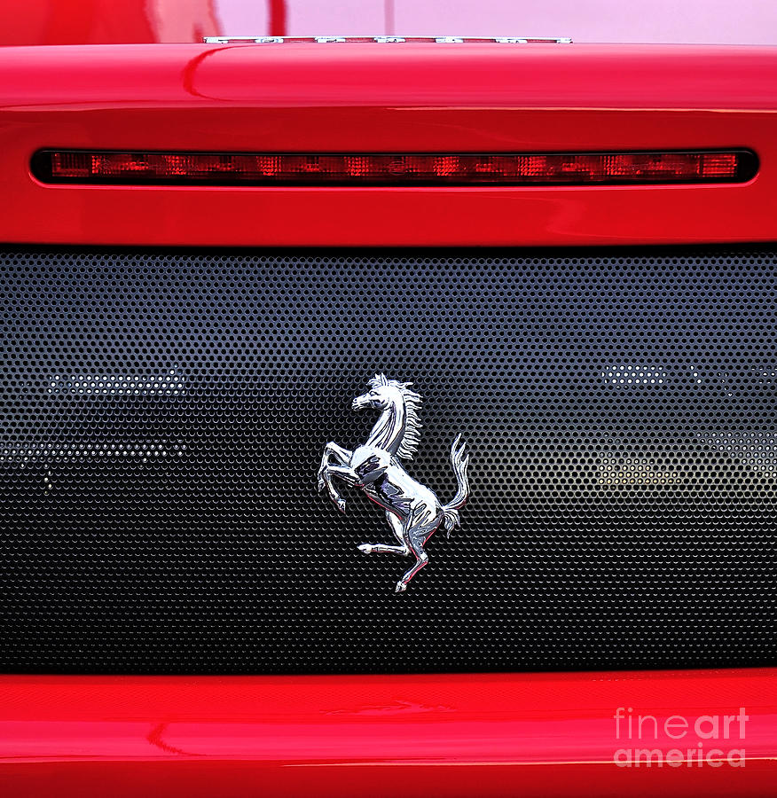 Car Photograph - Ferrari - Rear Grill and Stallion Badge by Kaye Menner