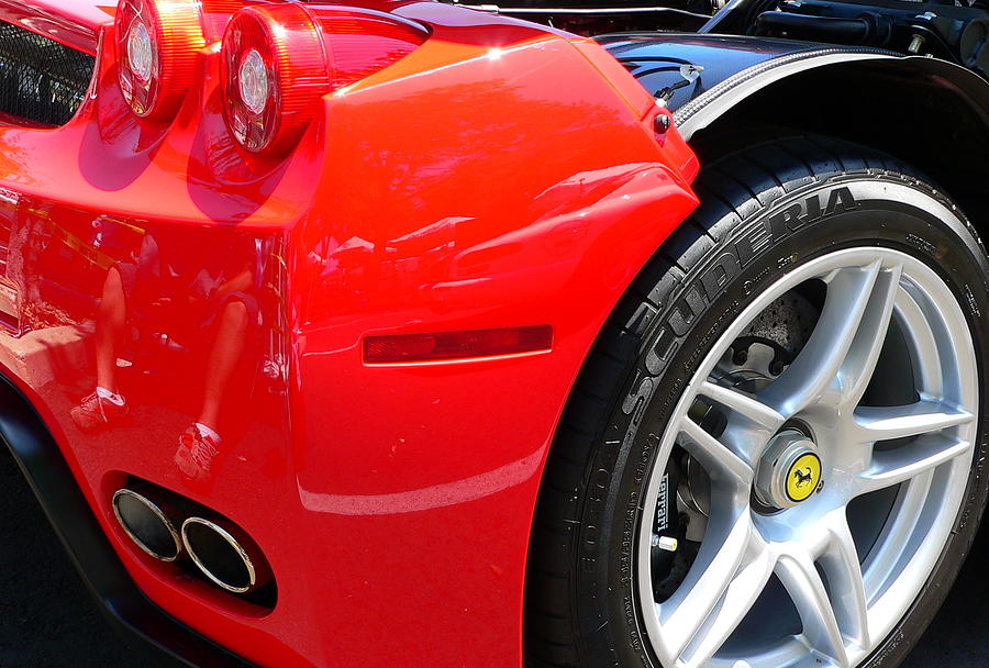 Ferrari Rear Panel and Tire Photograph by Jeff Lowe