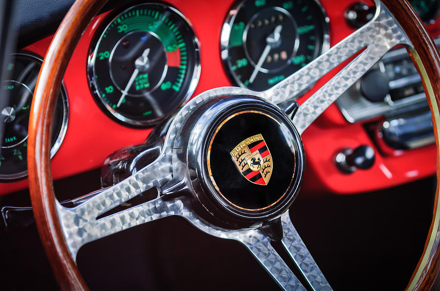 Car Photograph - Porsche Steering Wheel Emblem -0538  by Jill Reger