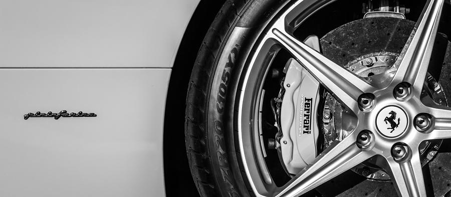 Ferrari Wheel Emblem -0499bw Photograph by Jill Reger