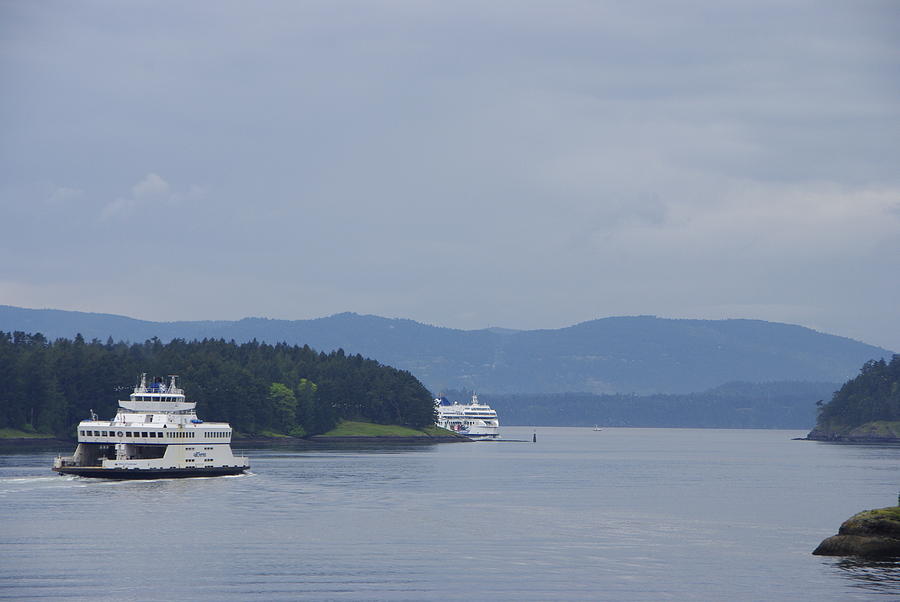 Ferries through Active Pass Photograph by Marilyn Wilson