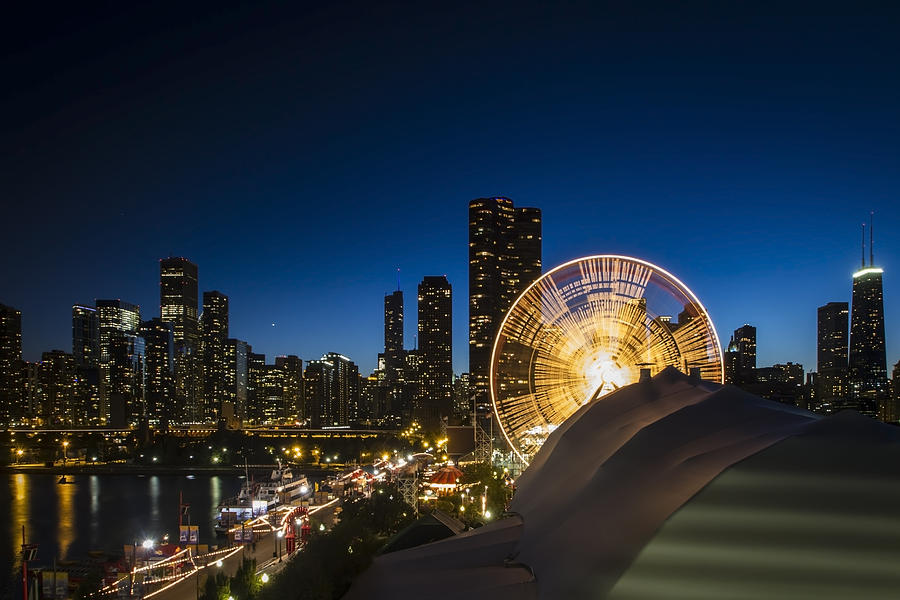 Ferris Wheel and Chicago Skyline Photograph by Sven Brogren