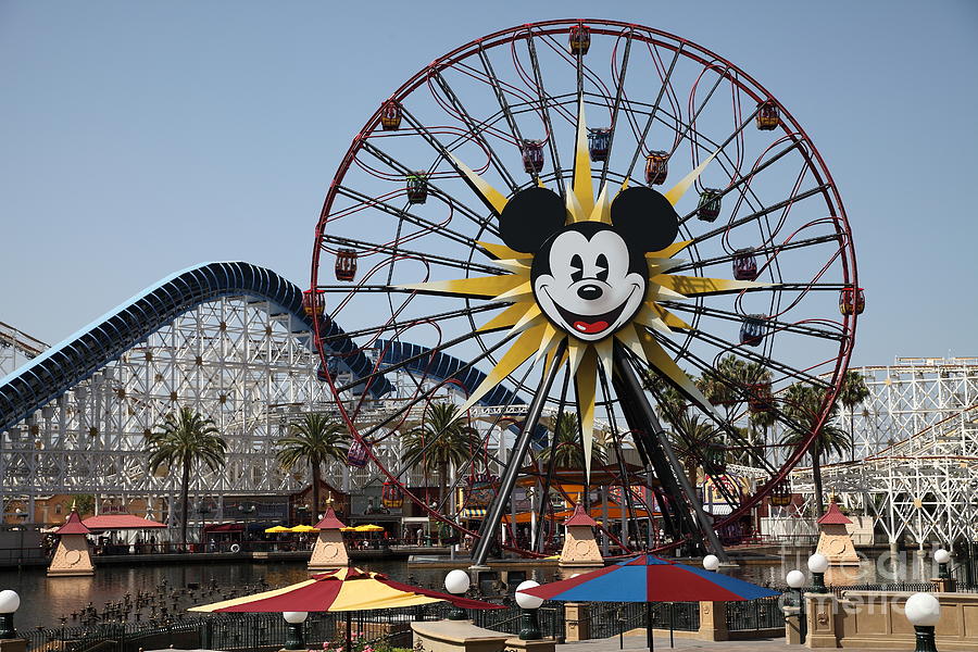 Ferris Wheel and Roller Coaster - Paradise Pier - Disney California Adventure - Anaheim California - Photograph by Wingsdomain Art and Photography
