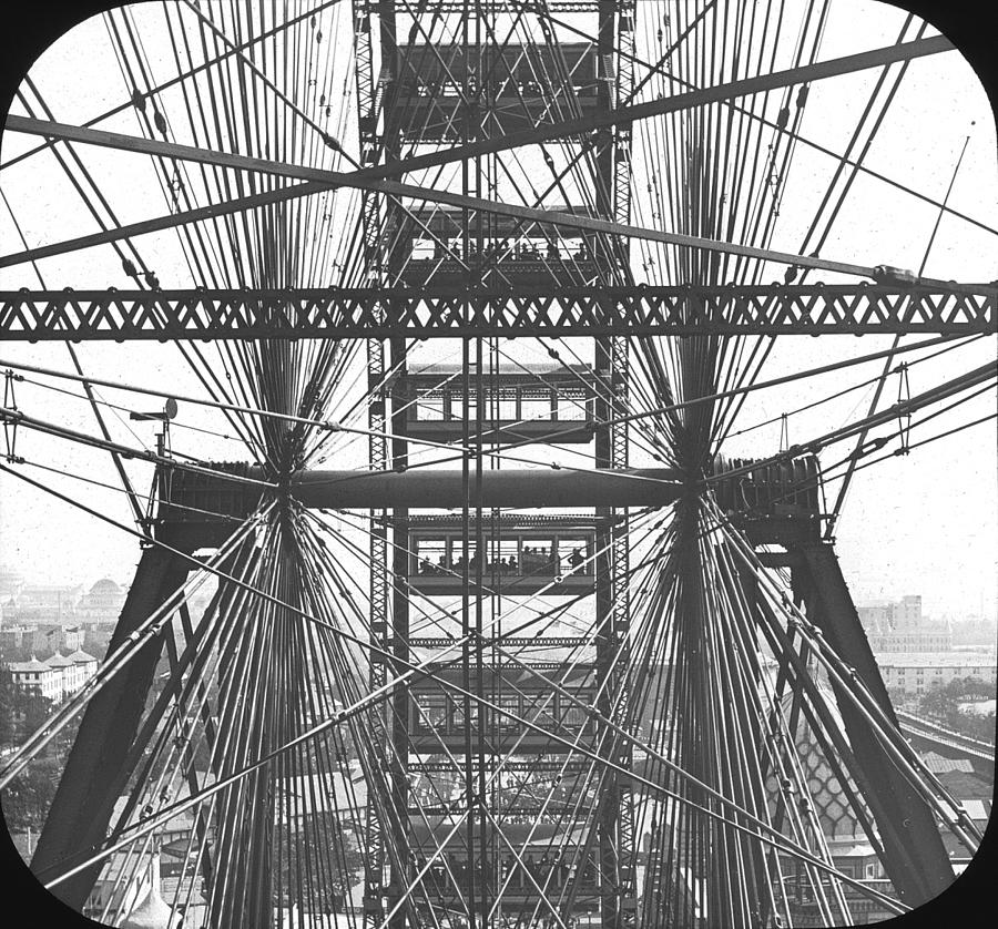 Chicago Photograph - Ferris wheel close up at Chicago worlds fair Columbian exposition by Historic Photos