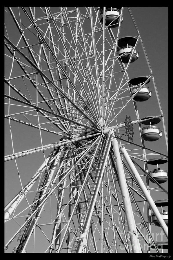 Ferris Wheel in Black and White Photograph by Susan Cliett