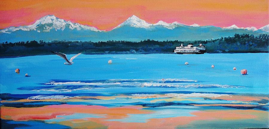 Ferry At Edmonds Beach Painting by Shannon Lee - Fine Art America