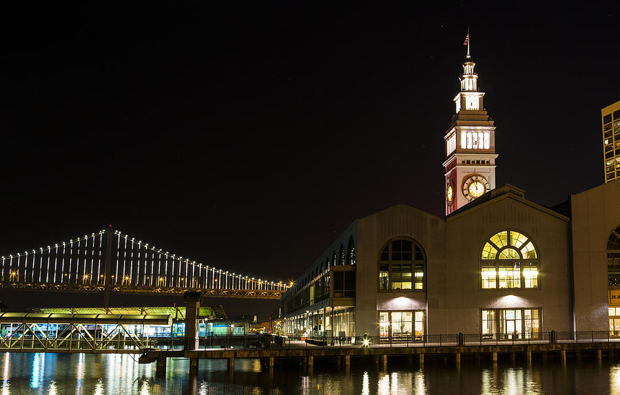 Ferry Building Bay Lights Photograph by Bryant Coffey