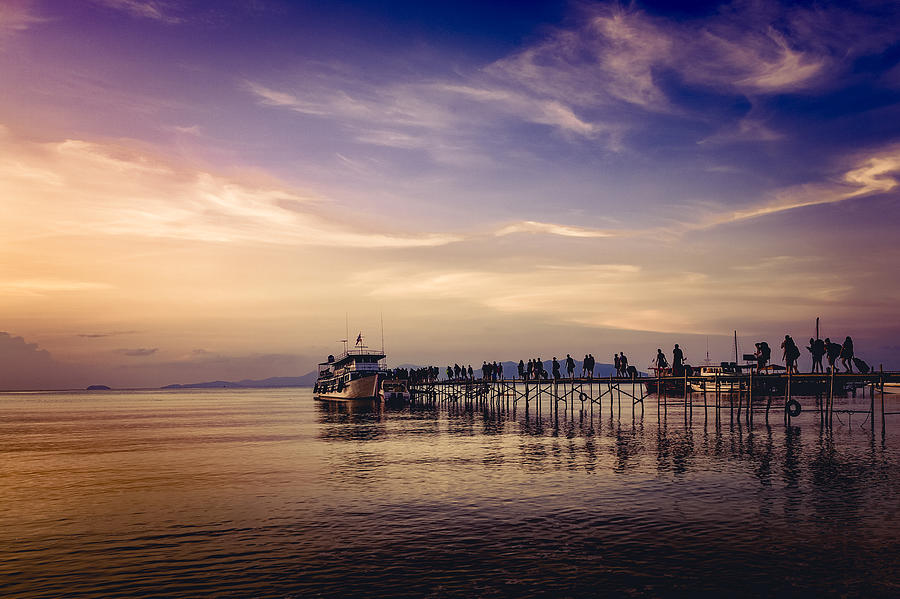Ferry Harbor Sunset, Koh Samui, Thailand Photograph by 35007