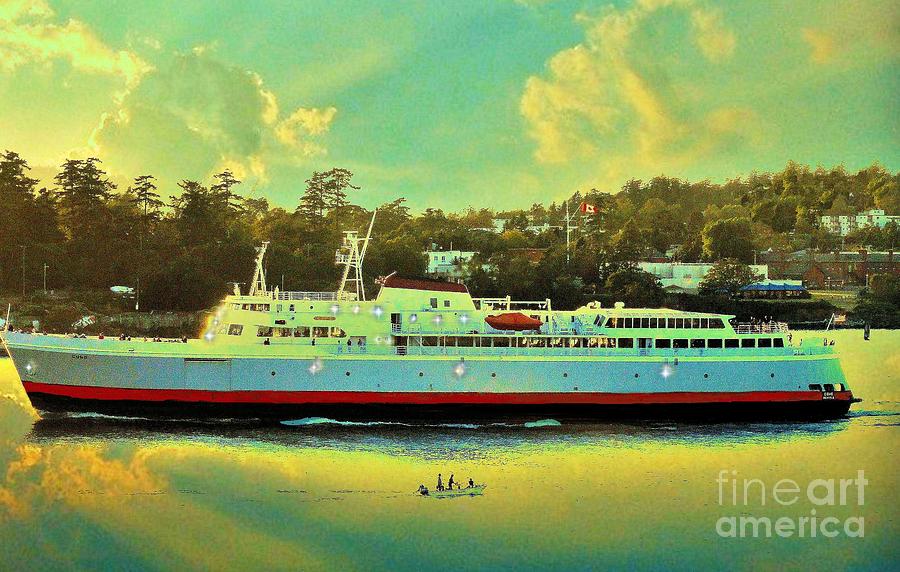 Car Photograph - Ferry Headed out from Victoria at Sunset by Janette Boyd