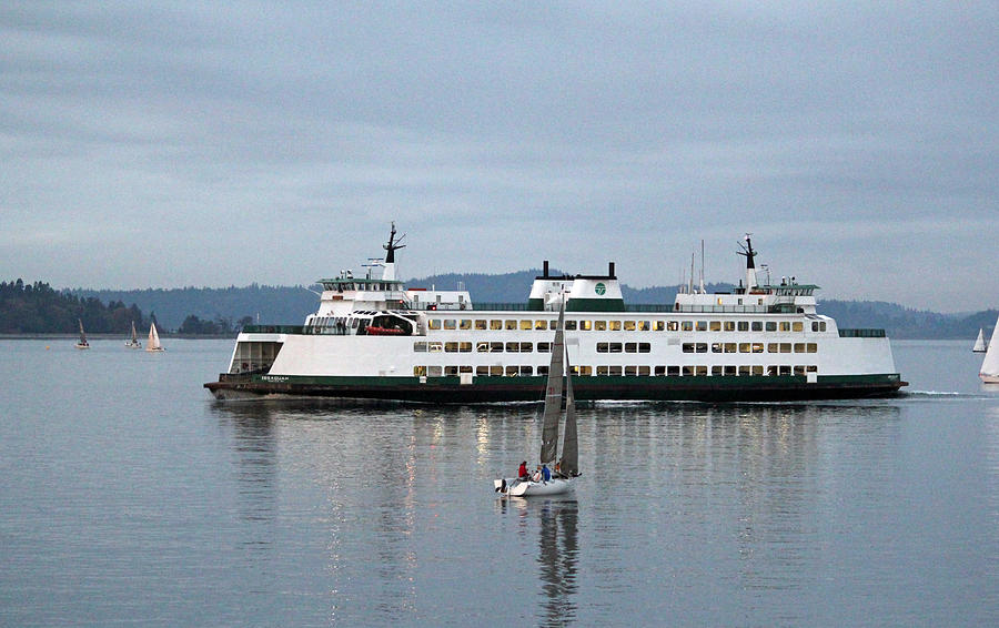 Ferry Issaquah and Sailboats Photograph by E Faithe Lester