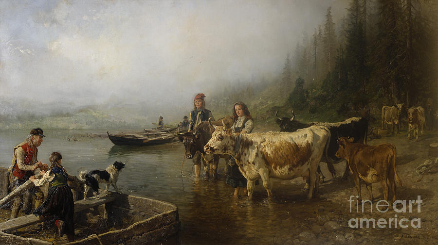 Ferry place by the lake Painting by Anders Askevold