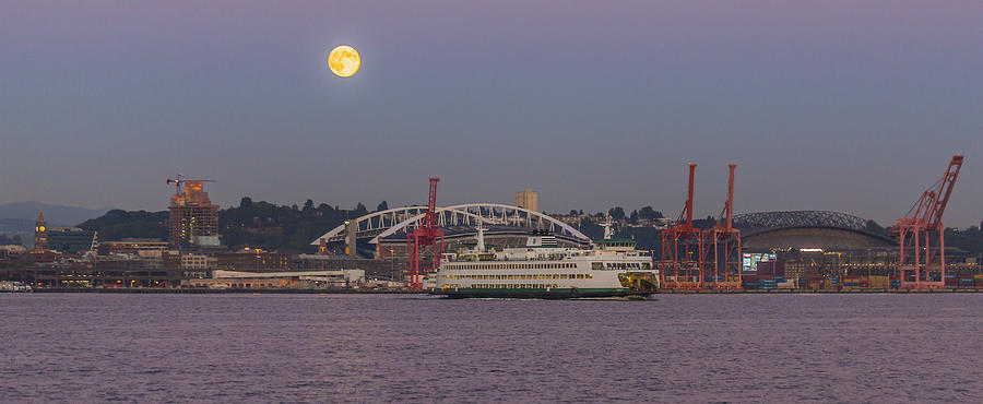Crane Photograph - Ferry under a full moon by Scott Campbell