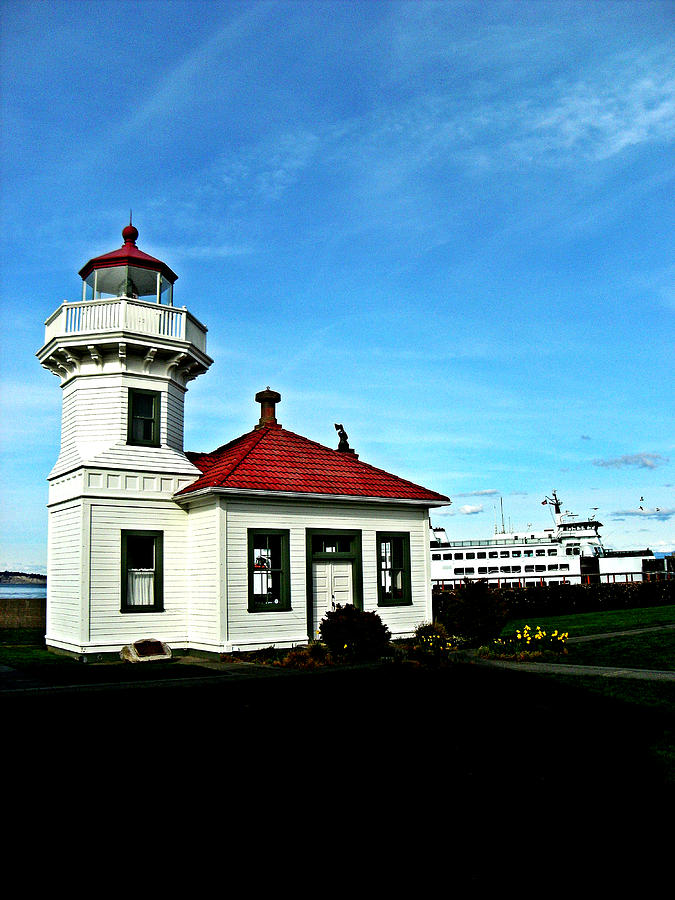 Flower Photograph - Ferry With Lighthouse by Kevin D Davis