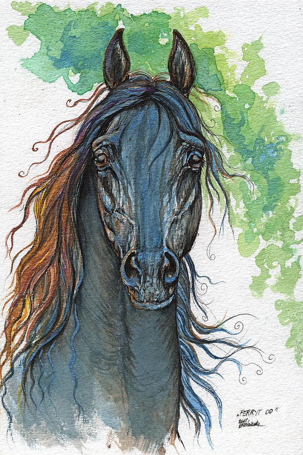 Ferryt polish black arabian horse Painting by Ang El