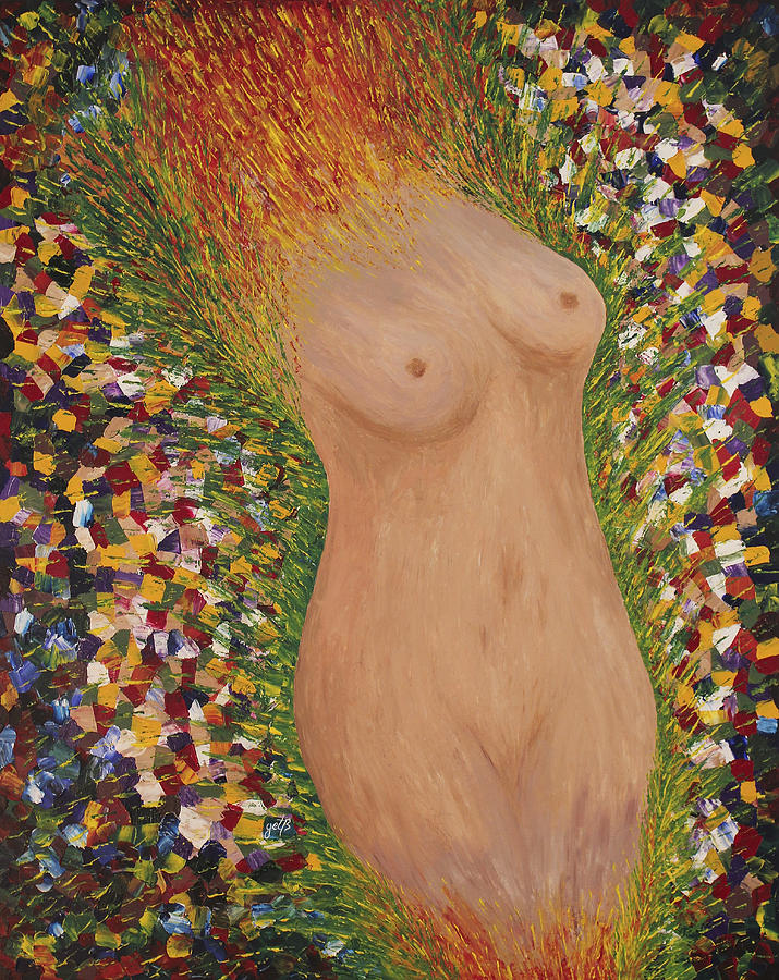 Fertility Goddess Nude Original Acrylic Palette Knife Painting by Georgeta Blanaru