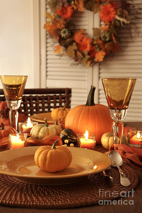 Festive autumn place settings for Thanksgiving Photograph by Sandra Cunningham