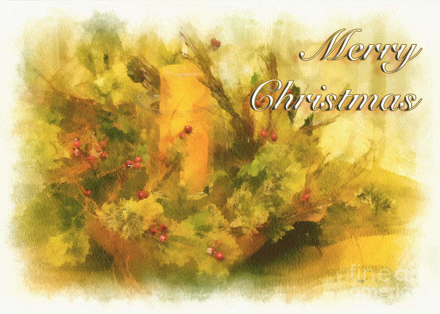 Christmas Digital Art - Festive Merry Christmas Candle Card by Lois Bryan