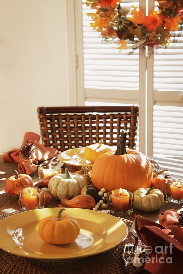 Festive table settings for Thanksgiving Photograph by Sandra Cunningham