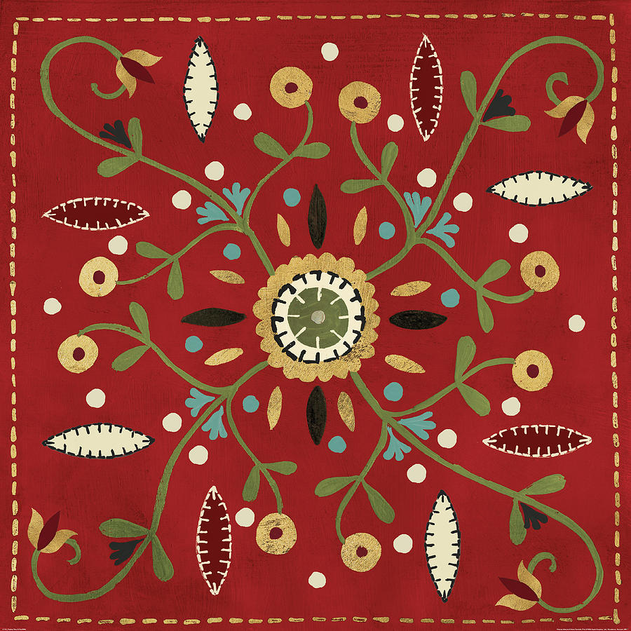 Flower Painting - Festive Tiles Iv Red Wal by Anne Tavoletti