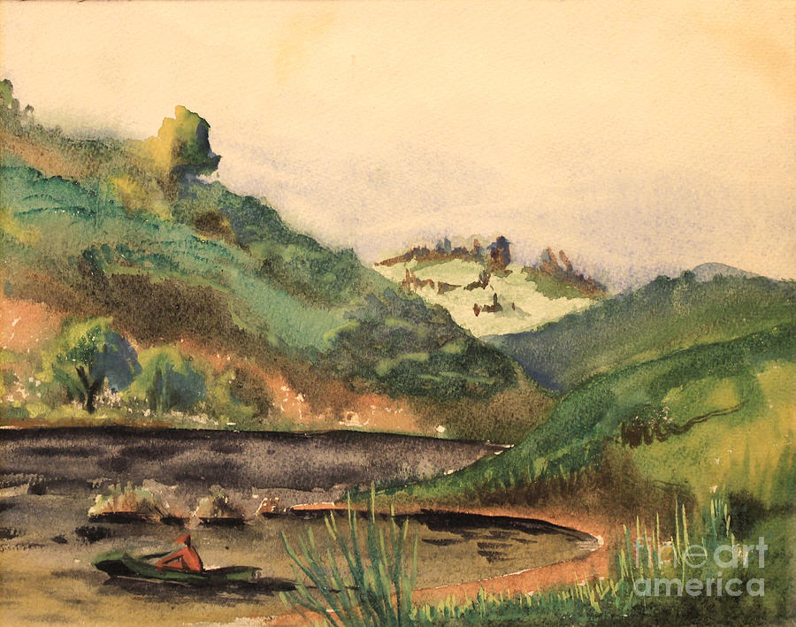 Fhishing in the Blue Ridge - 1939 Painting by Art By Tolpo Collection