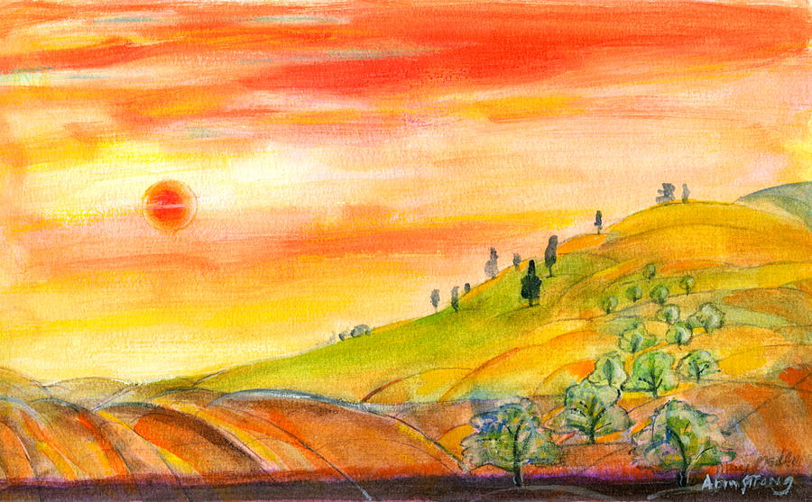 Field And Sunset Painting by Mary Armstrong