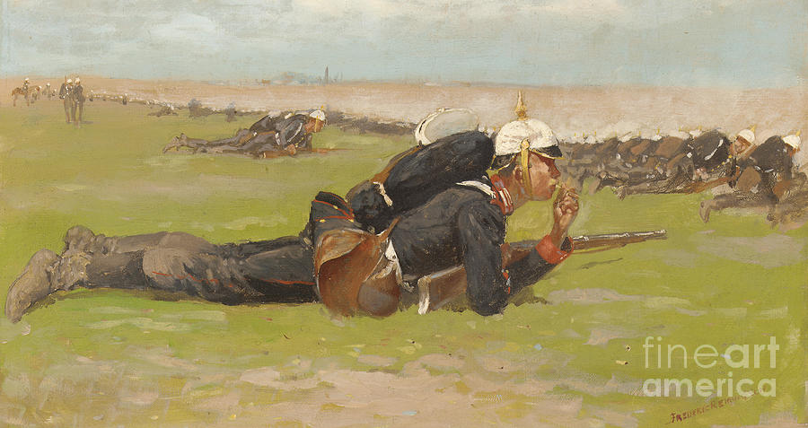 Frederic Remington Painting - Field Drill for the Prussian Infantry  by Frederic Remington